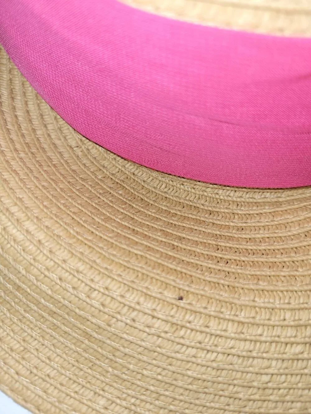 Haute Hippie Style Straw Wide Brim Hat Women's Sz OS Hot Pink Chiffon Bow Nice